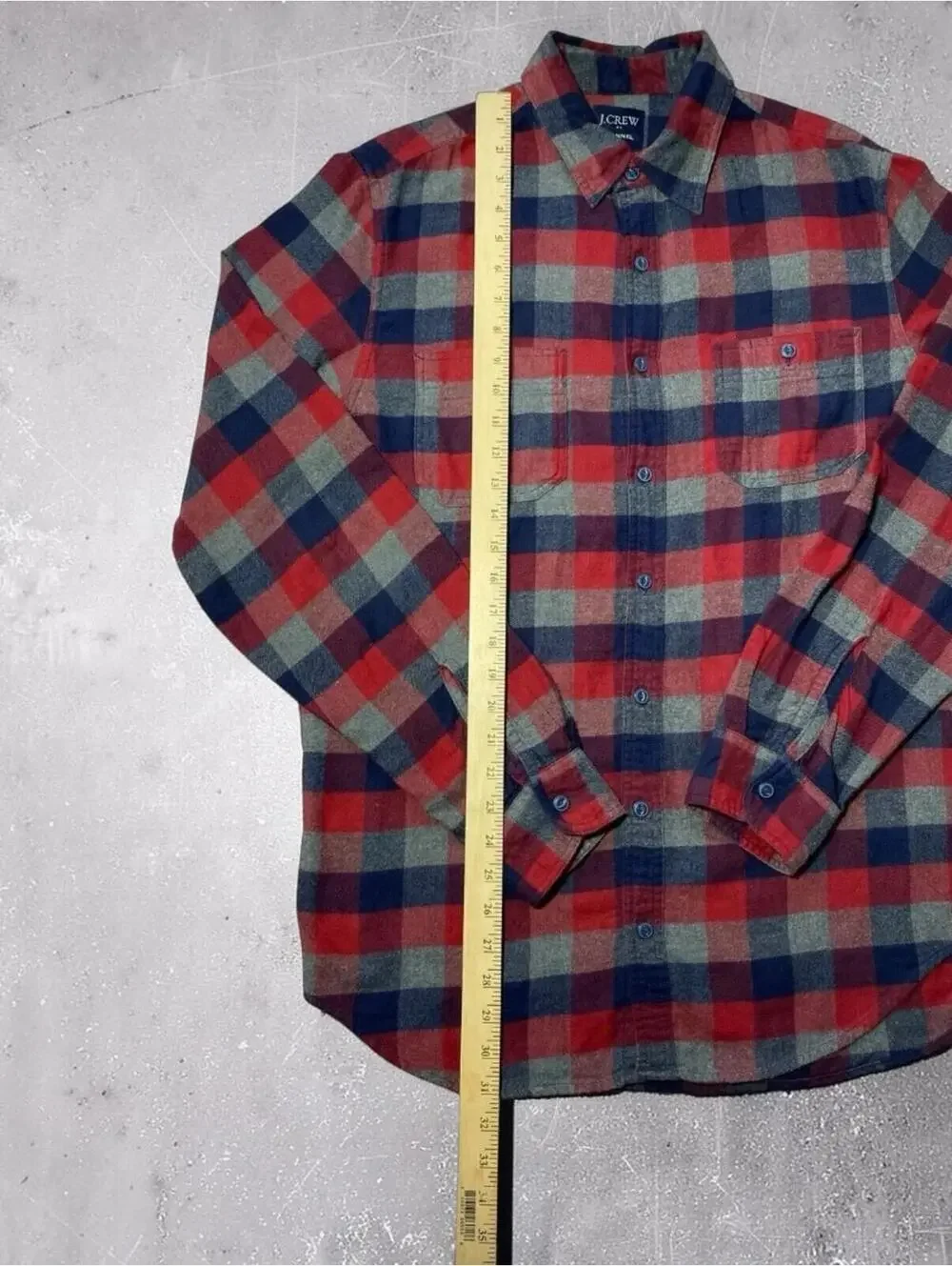 J. Crew Mens Flannel Shirt L Regular Plaid Red Navy Green Cotton Casual Pocket